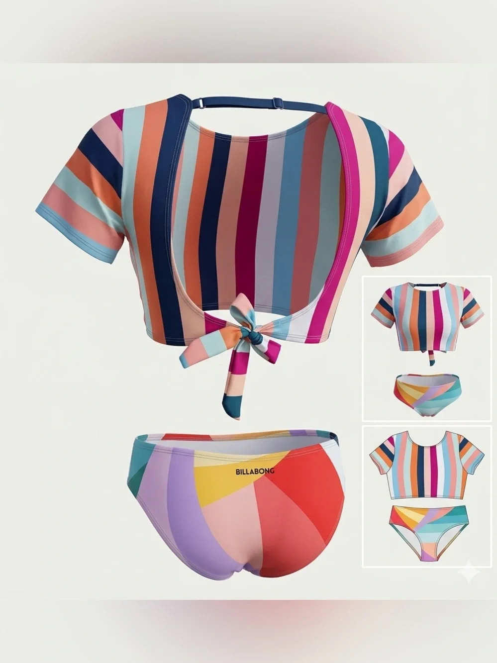 Billabong Surfer Vibe Short Sleeve Rash Guard Bikini Set Girls 14 Women’s Small
